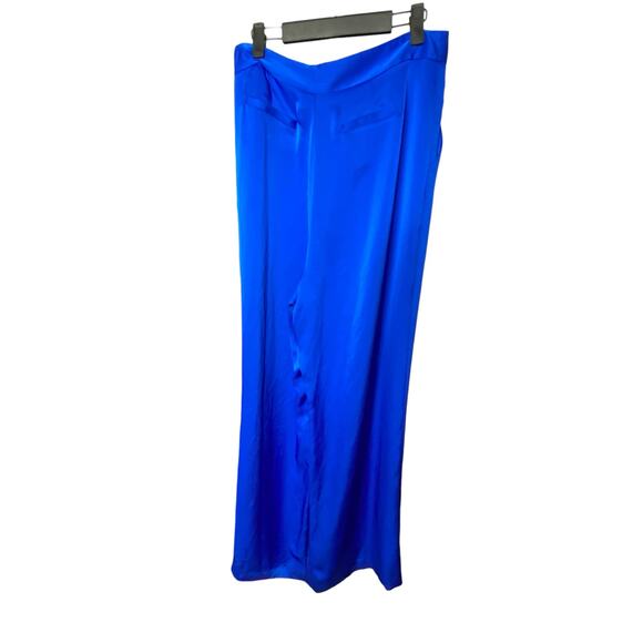 NWT Ramy Brook Satin Iris Pants 10 Blue Wide Leg Palazzo High Waist Drape Pleats - Picture 3 of 6